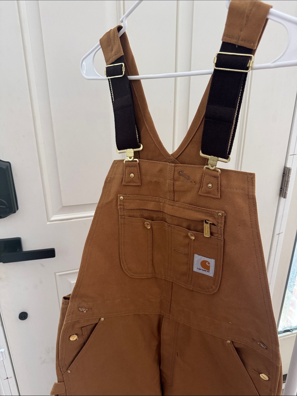 Carhartt Brown Work Bib Overalls with Black Straps